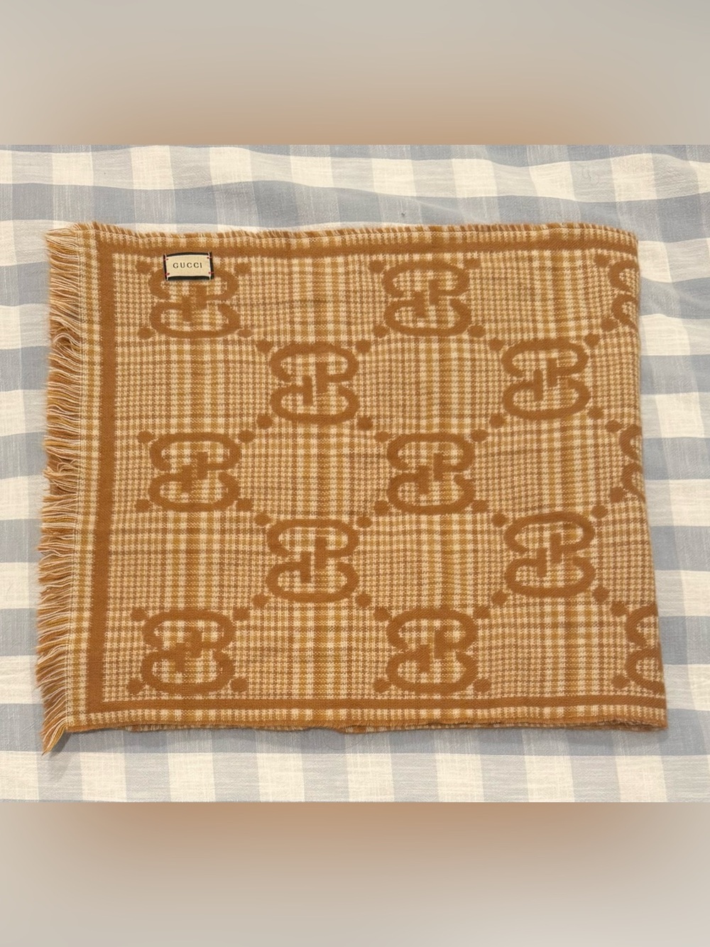 NEW Gucci Cashmere Brown Plaid "GG Fringed" Throw/Scarf - NEW WITH TAGS